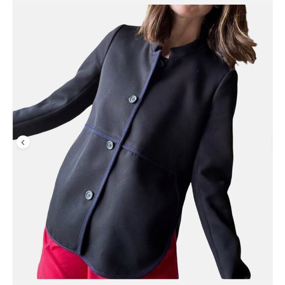 J.Crew Womens Mandarin Collar Tipped Twill Button Up Jacket Black Navy Accent 00 - Picture 8 of 16